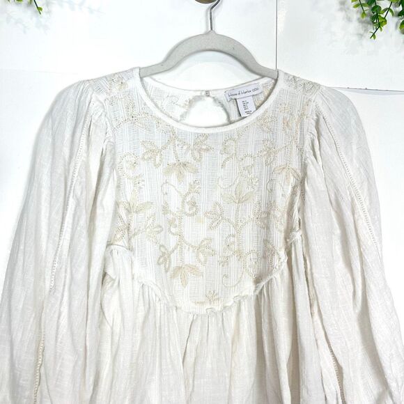 House of Harlow 1960 Blouse Small White Embroidered Floral Babydoll Peasant - Picture 13 of 15
